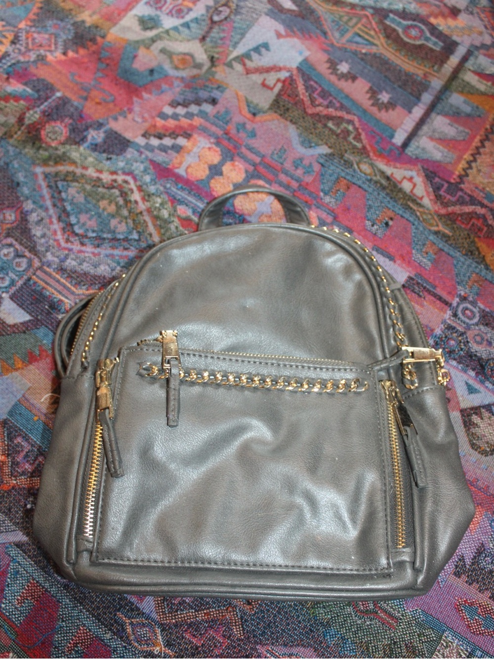 Madison West Gray Faux Leather Small Backpack with Gold Hardware Mini